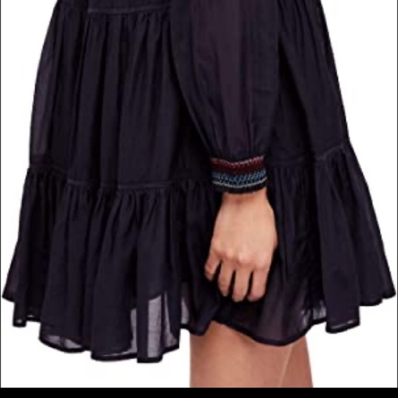 NWT- Free People Sunbeams Off Shoulder Embroidered Black Minidress Size S - Picture 10 of 15